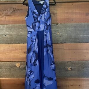 Kay Unger Blue and Black Floral jumpsuit